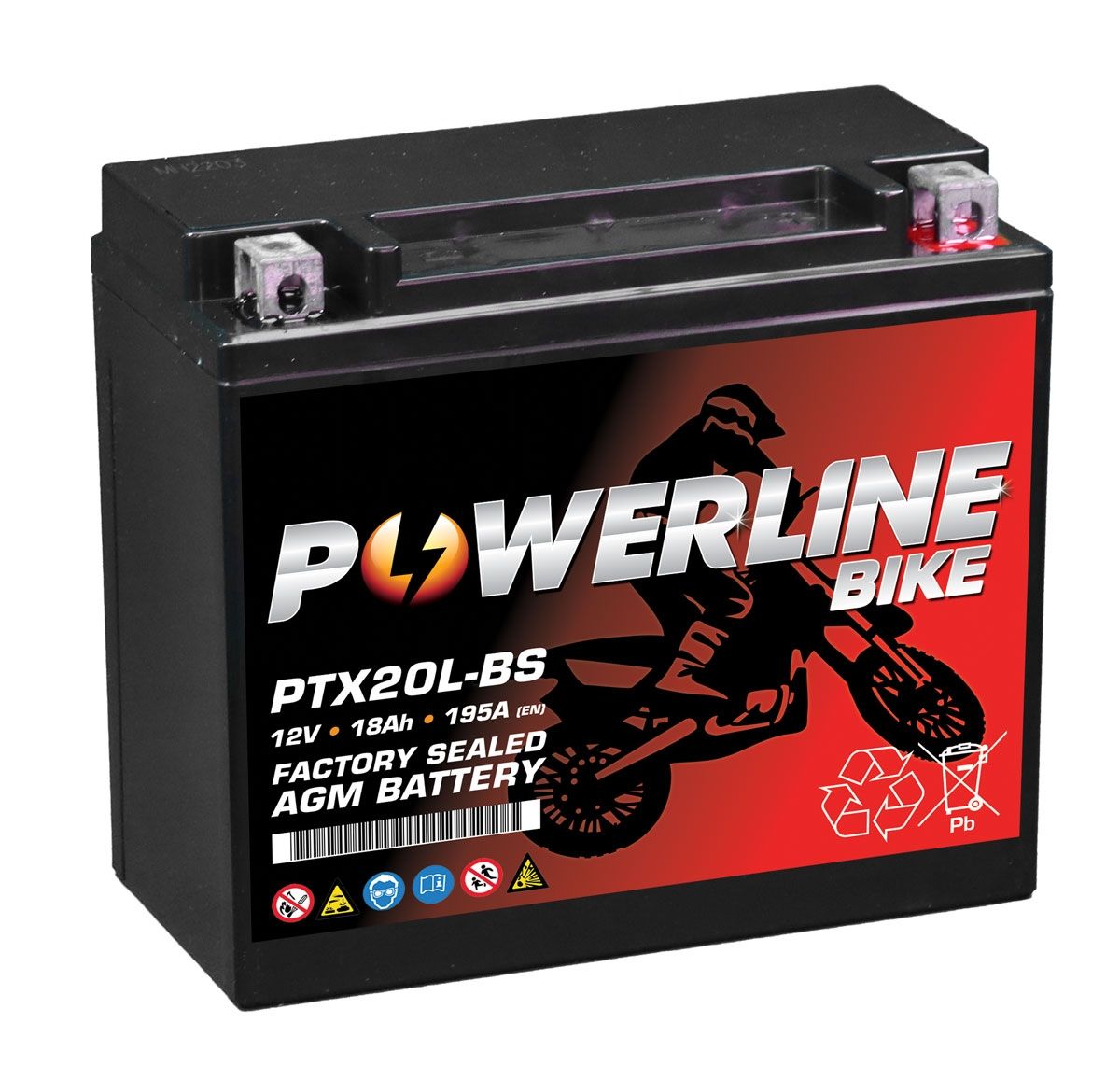 Powerline PTX20L-BS AGM AGM Motorcycle Battery