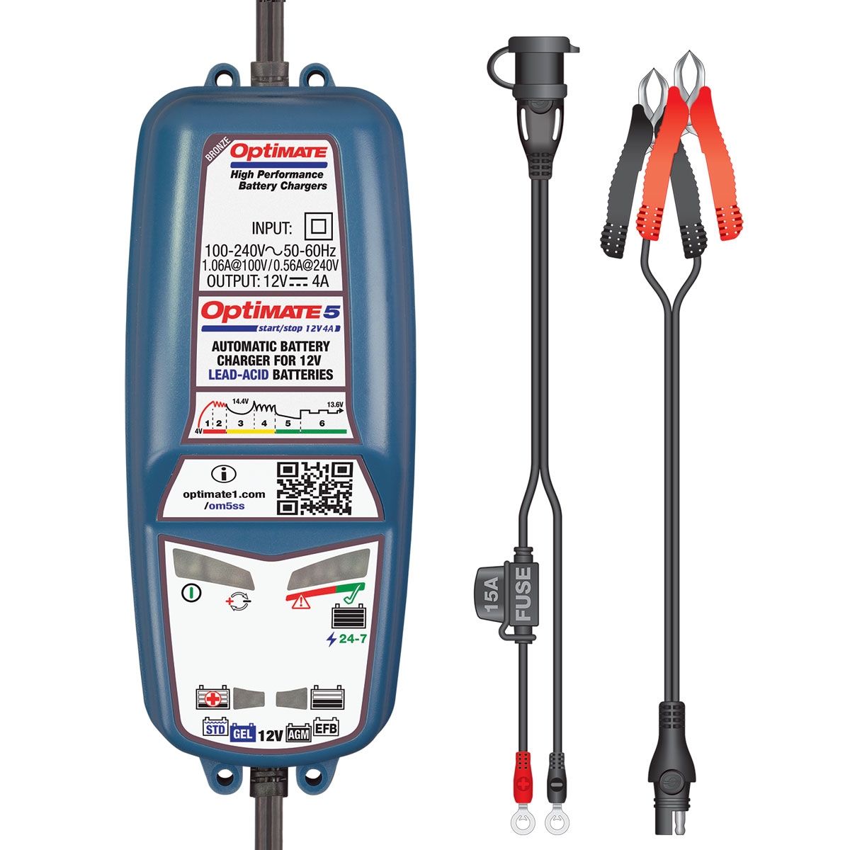 Optimate OPT5 5 Start/Stop 12V 4A Motorcycle Battery Charger & Optimiser TM232