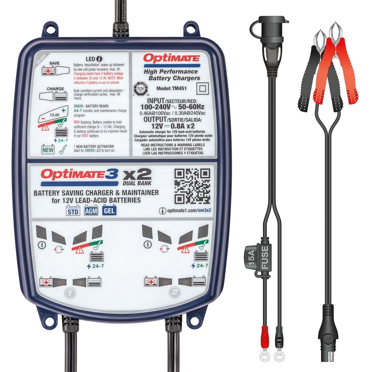 Optimate OPT3X2 3 X2 Dual Bank 12V 0.8A Battery Charger & Optimiser TM452