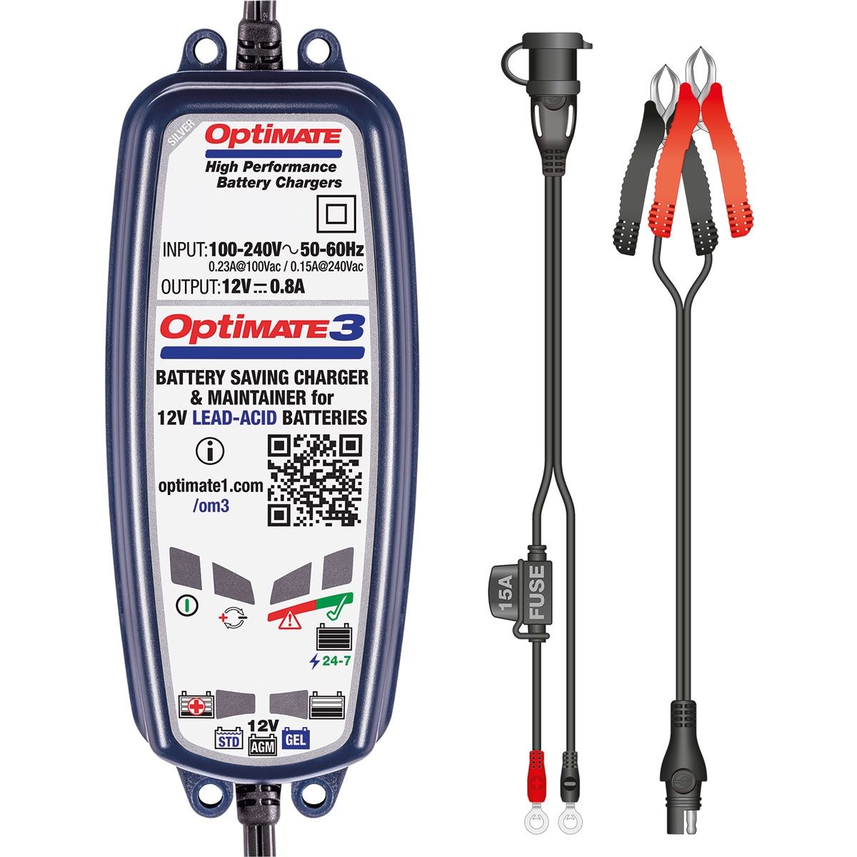 Optimate OPT3 3 12V 0.8A Motorcycle Battery Charger & Optimiser TM432