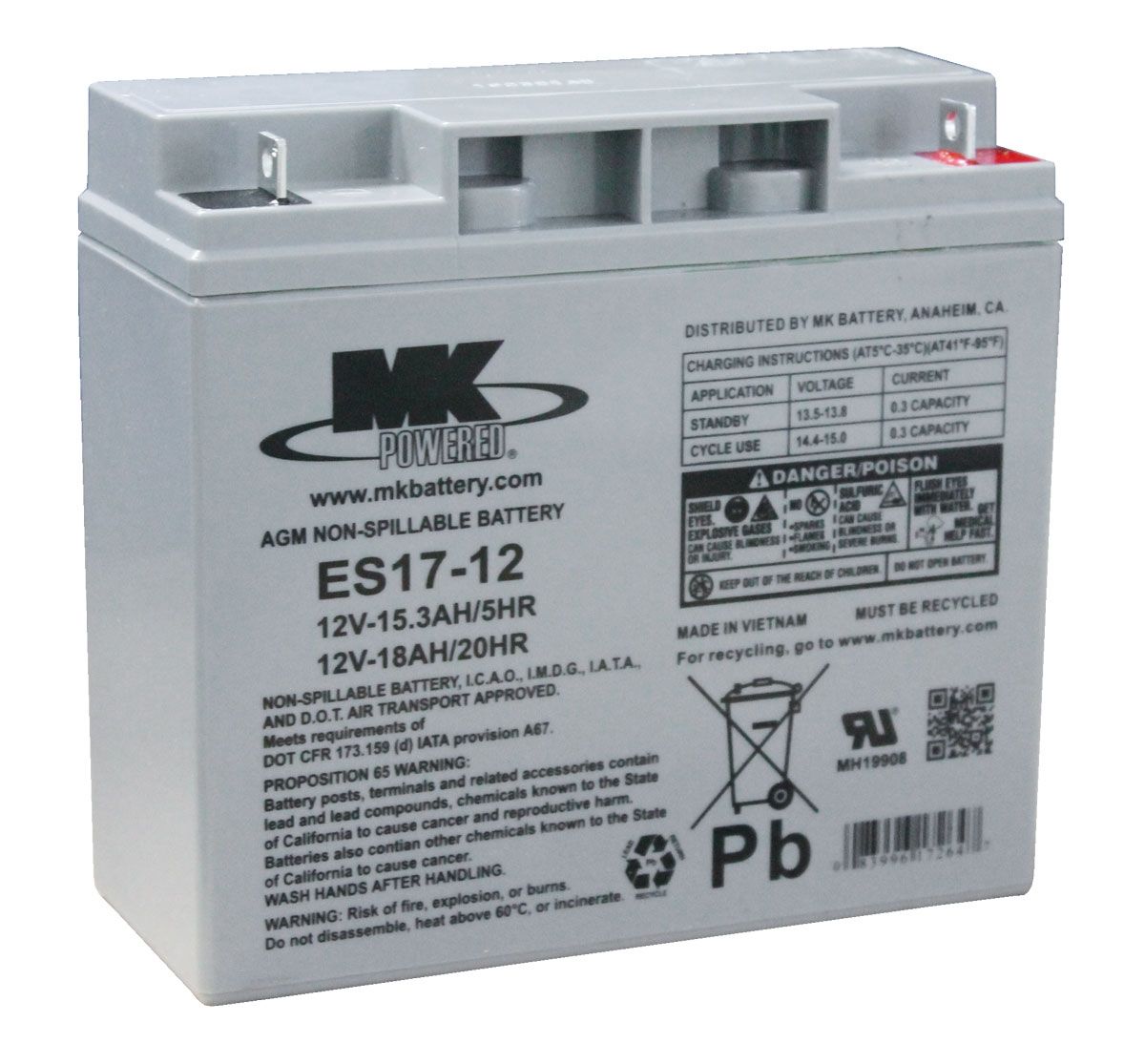 ES17-12 MK Sealed AGM VRLA Battery 12V 17Ah