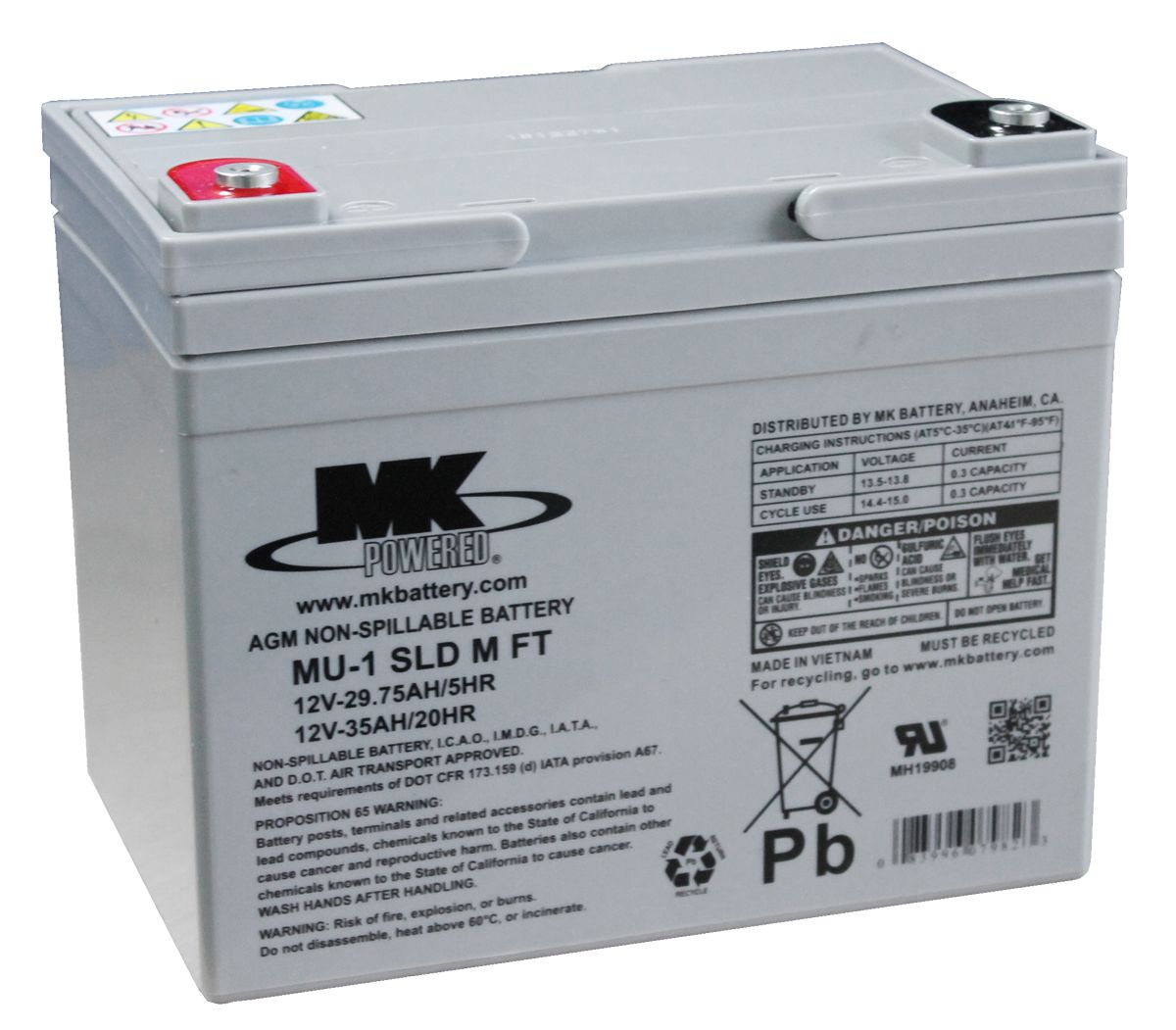 MU-1 SLD M FT-2 MK AGM Deep Cycle VRLA Mobility Battery 12V 35Ah - MU1SLDMFT