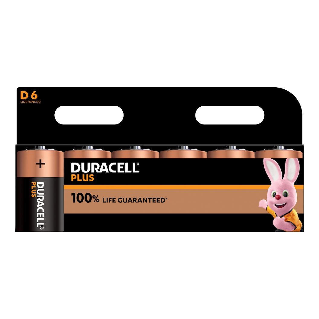 6x Duracell Plus D Batteries MN1300B6