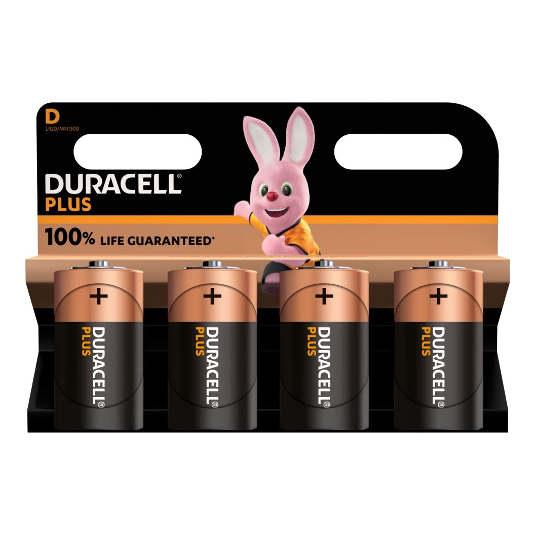 4x Duracell Plus D Batteries MN1300B4