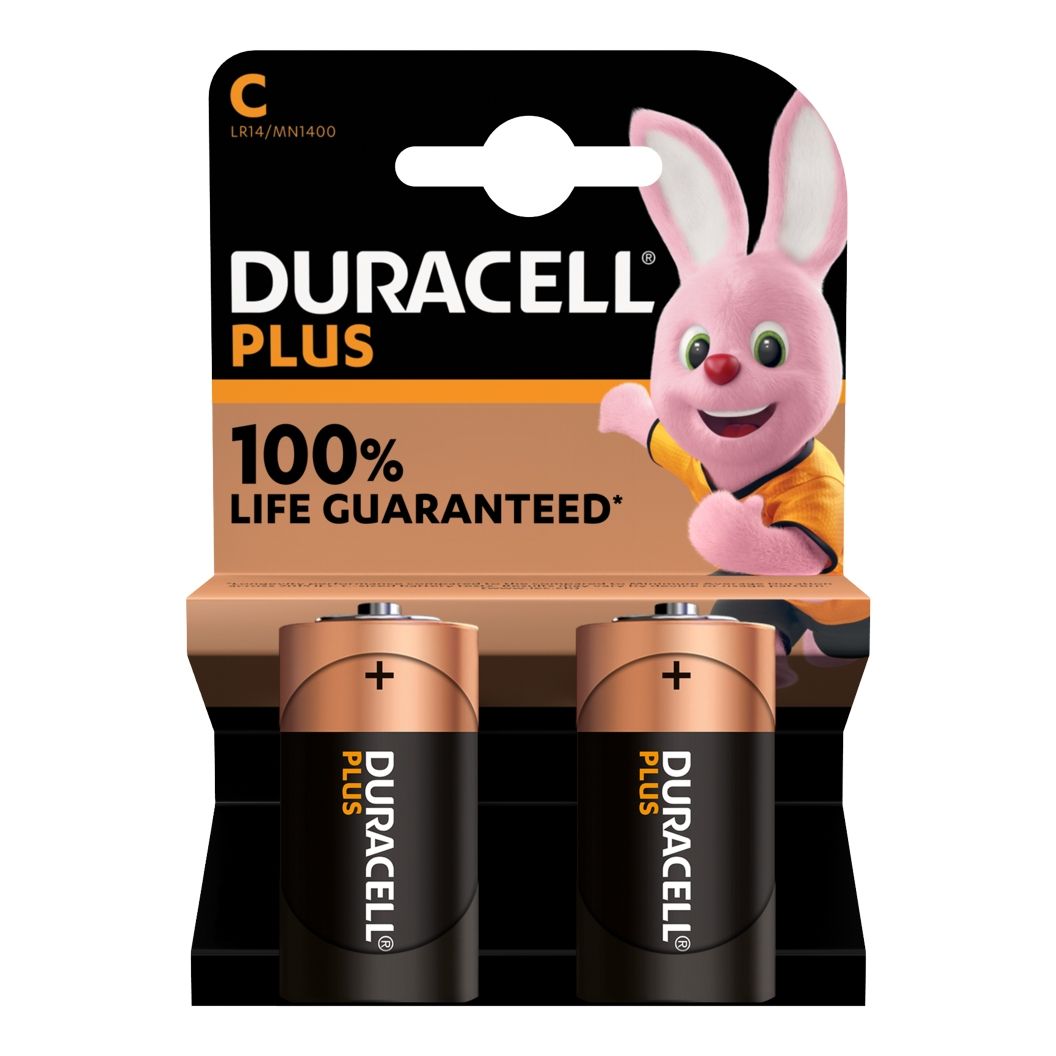 2x Duracell Plus C Batteries MN1400B2