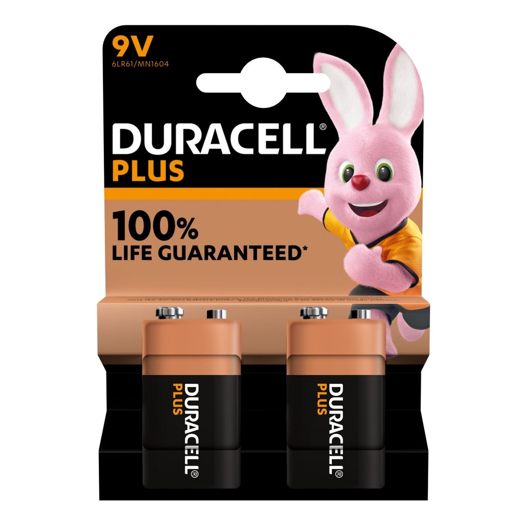 2x Duracell Plus 9V Batteries MN1604B2