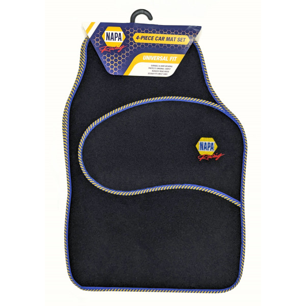 Napa Racing universal 4pc car mat set with yellow and blue banding NCFM4515