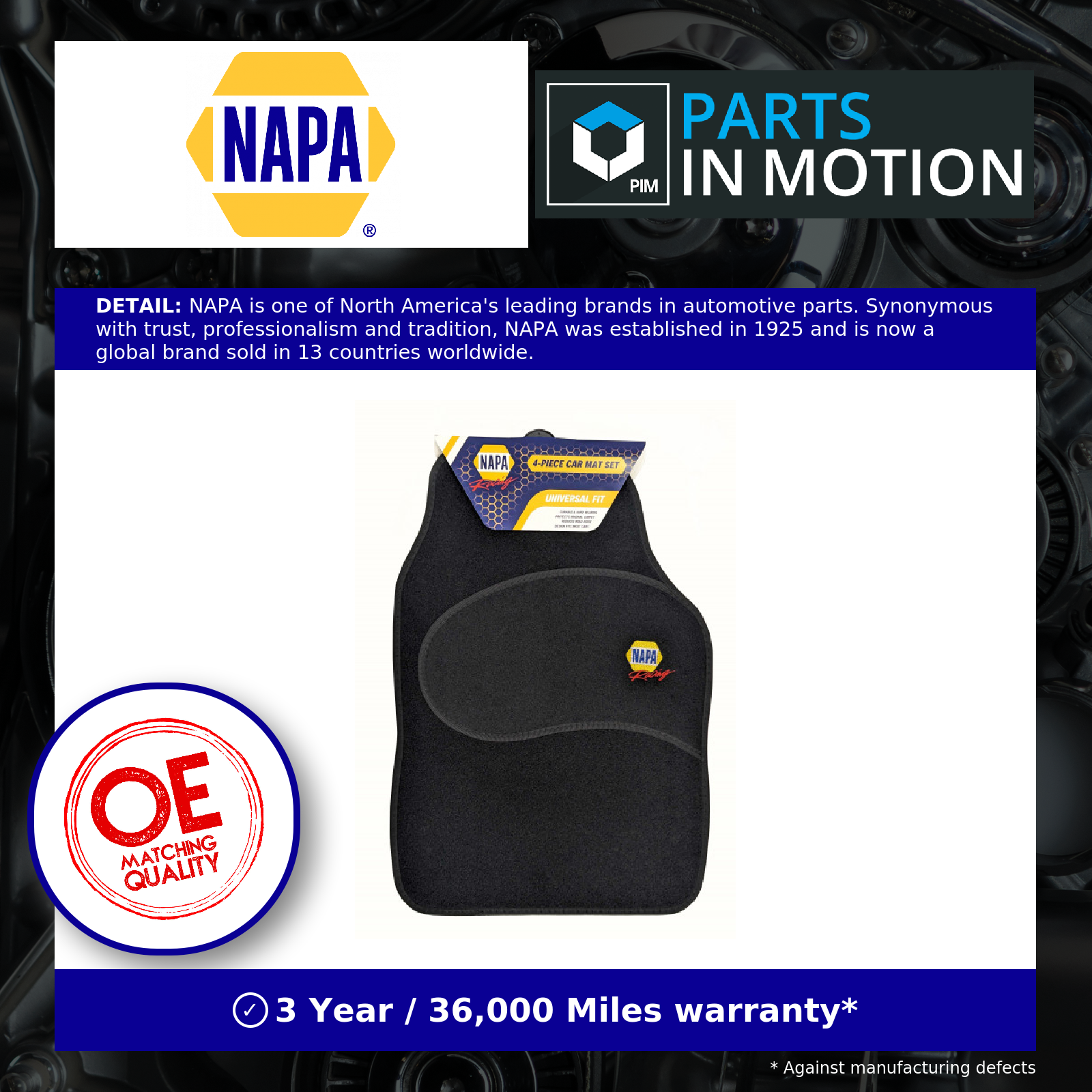 Napa Racing universal 4pc car mat set with black banding NCFM4516 NAPA