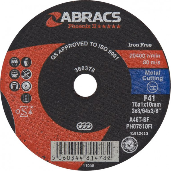 ABRACS Phoenix II Flat Cutting Disc 75 x 1.0 x 10mm PK 10 WCD23N