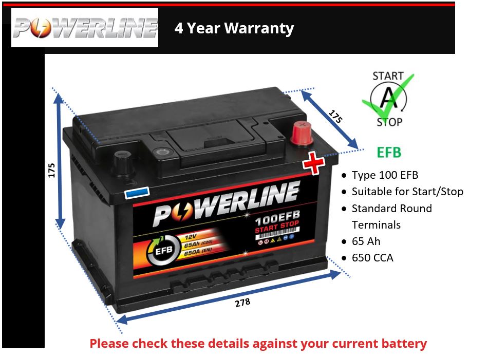 Powerline 100EFB EFB Car Battery