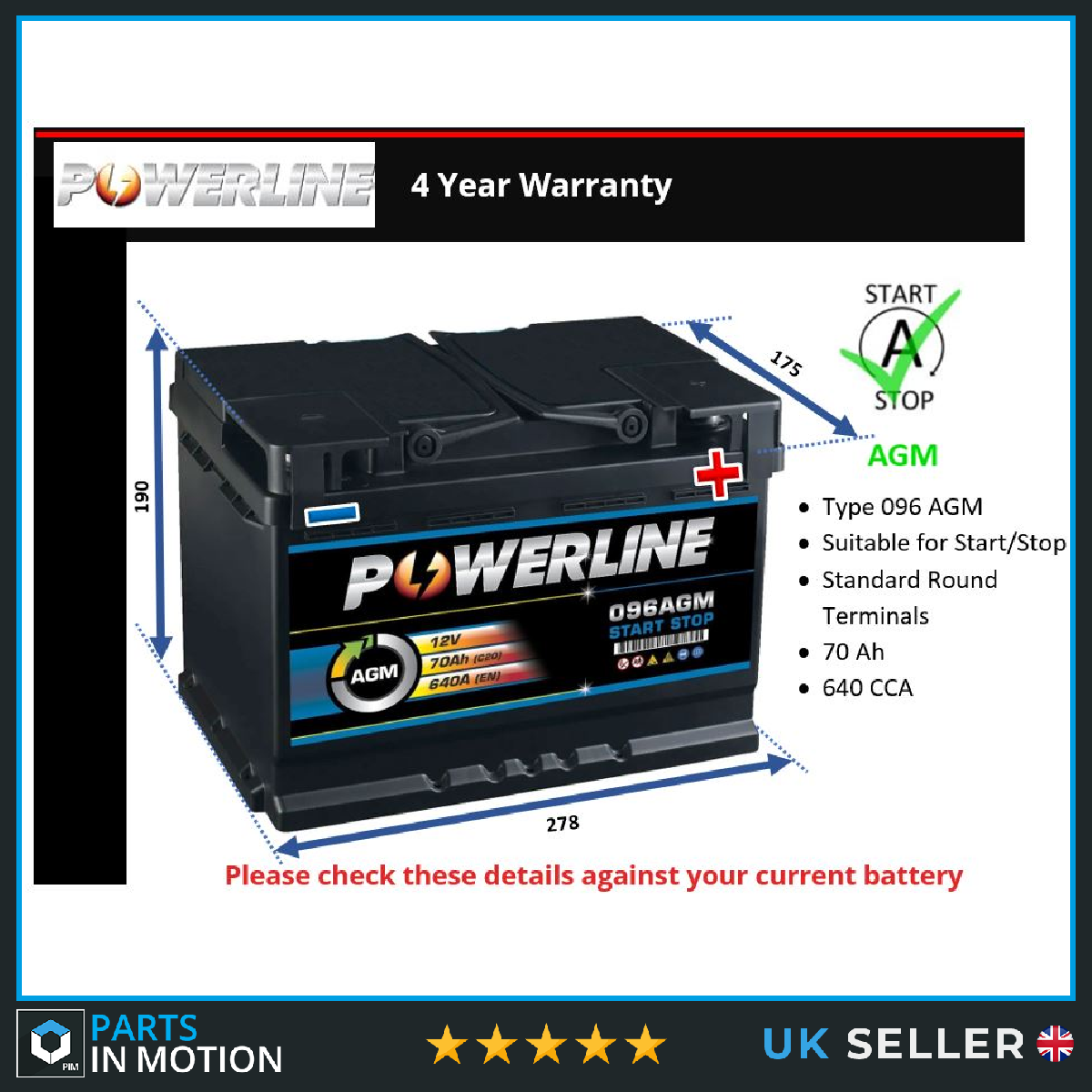 Powerline AGM Car Battery 096AGM [PM2460755]