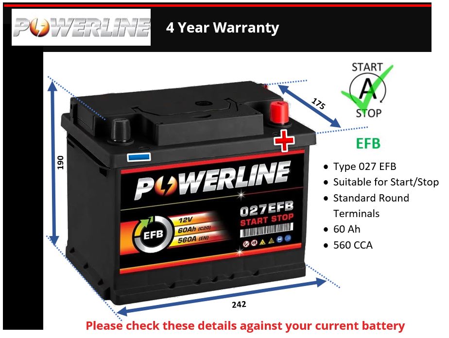 Powerline 027EFB EFB Car Battery