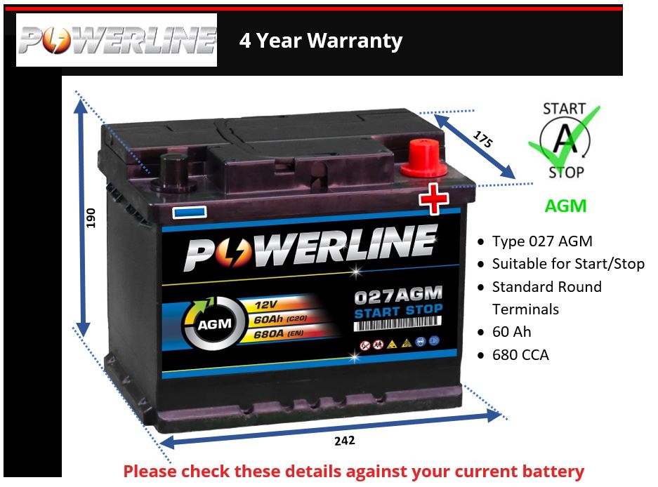 Powerline 027AGM AGM Car Battery