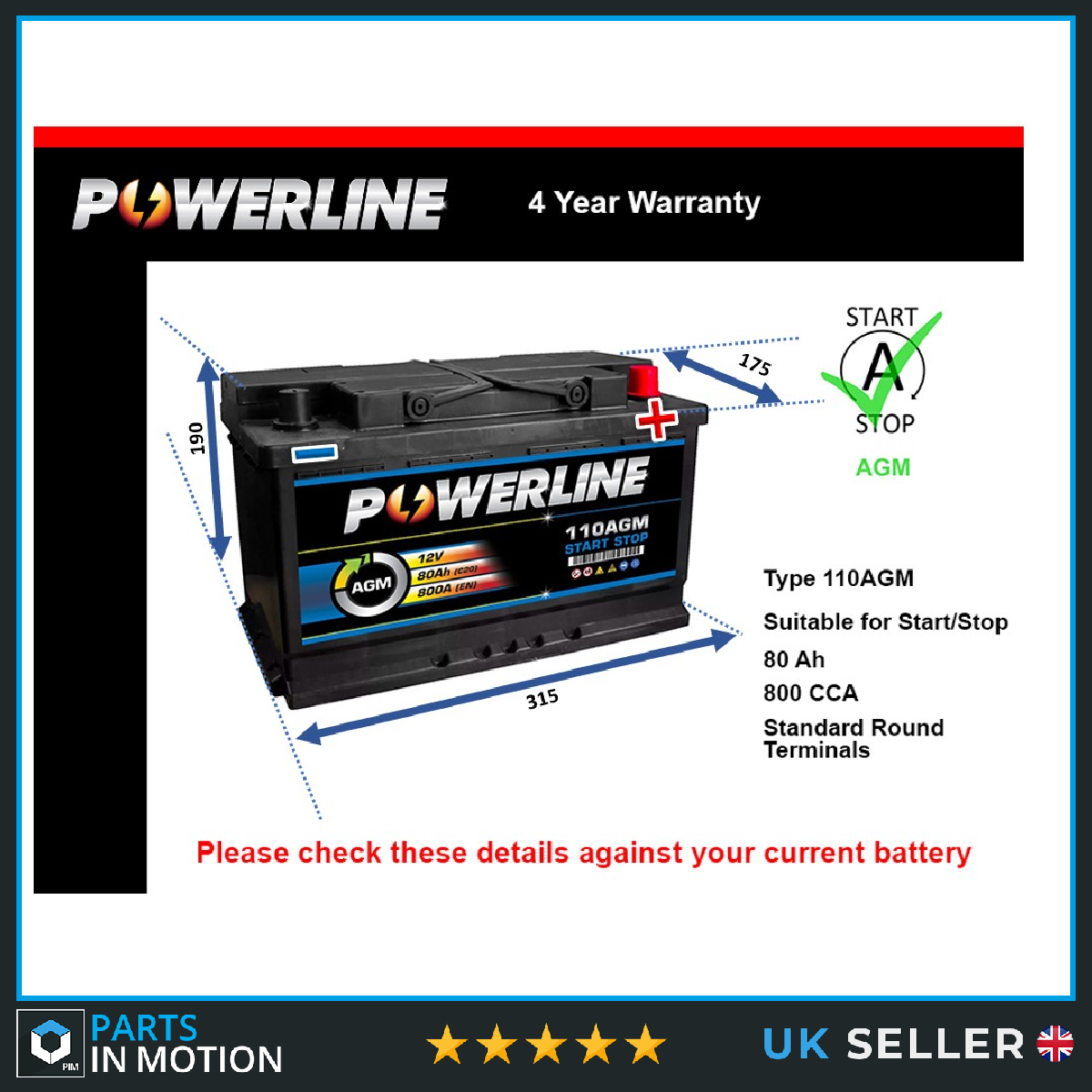 Powerline AGM Car Battery 110AGM [PM2460773]