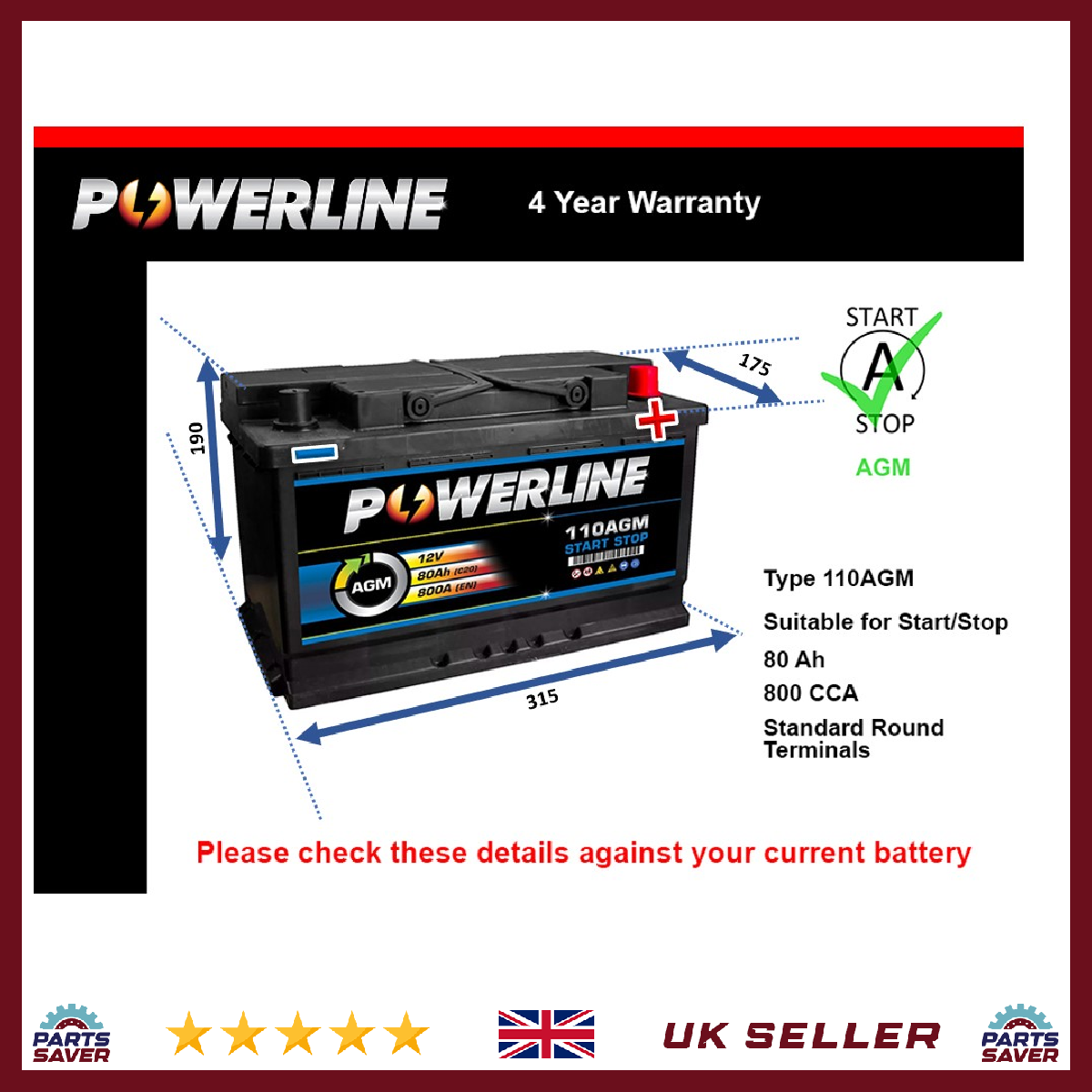 Powerline AGM Car Battery 110AGM [PM2460773]