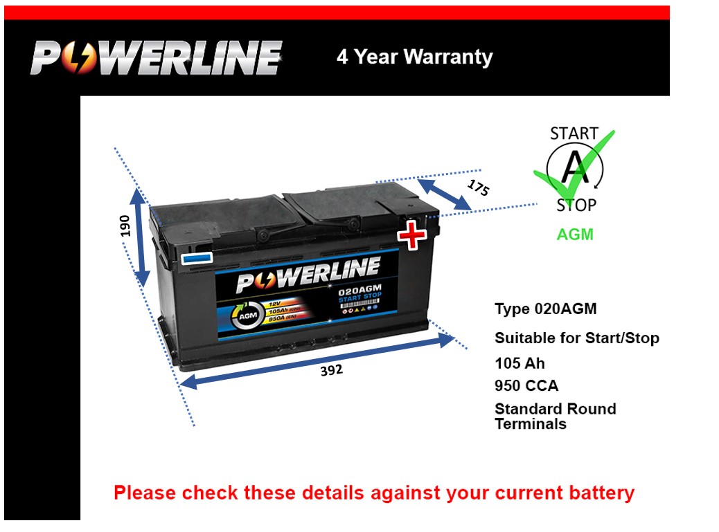 Powerline 020AGM AGM Car Battery