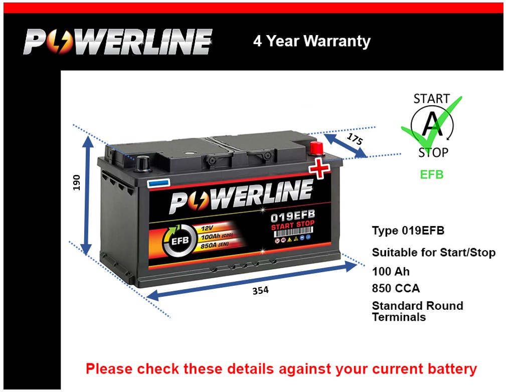 Powerline 019EFB EFB Car Battery