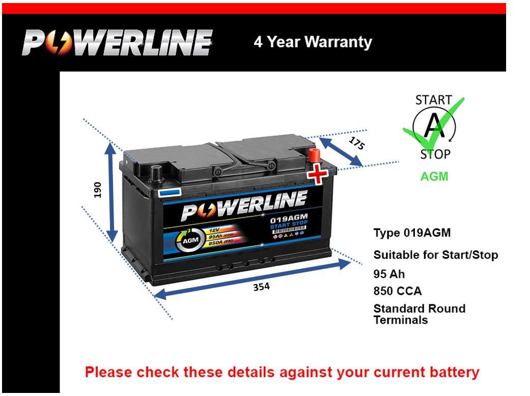 Powerline 019AGM AGM Car Battery