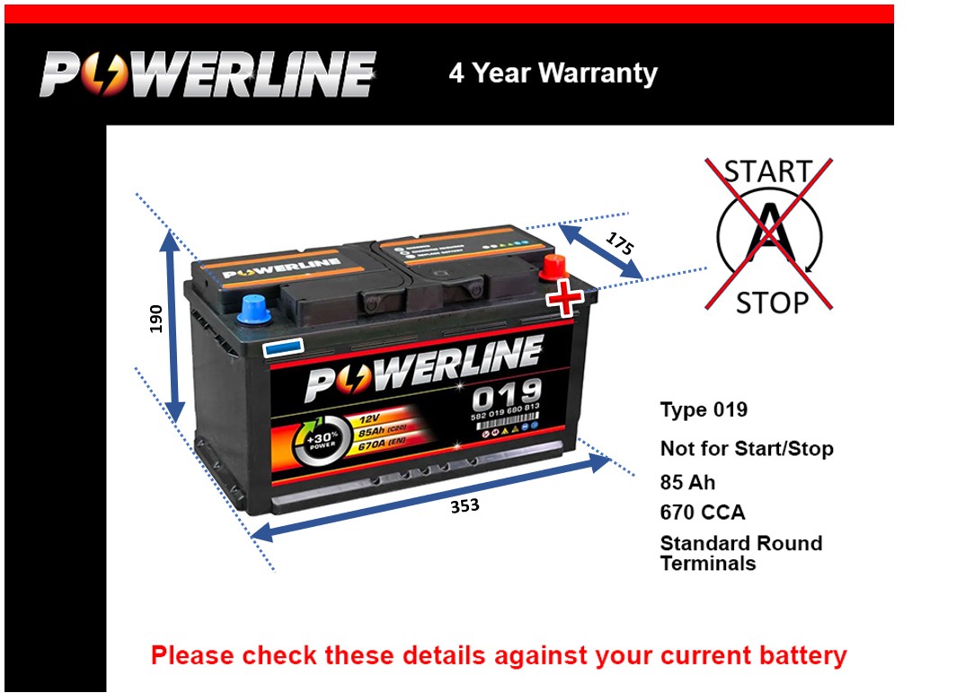 Powerline 019 Car Battery