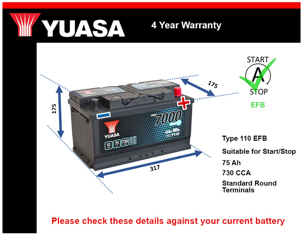 Yuasa YBX7110 EFB Car Battery