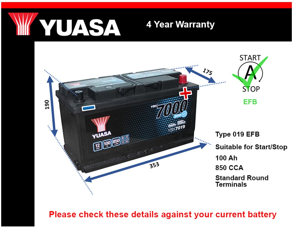 Yuasa YBX7019 EFB Car Battery