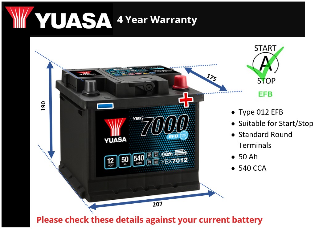 Yuasa YBX7012 EFB Car Battery