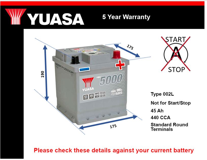 Yuasa YBX5202 Car Battery