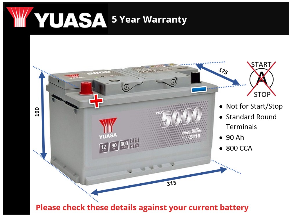 Yuasa YBX5116 Car Battery