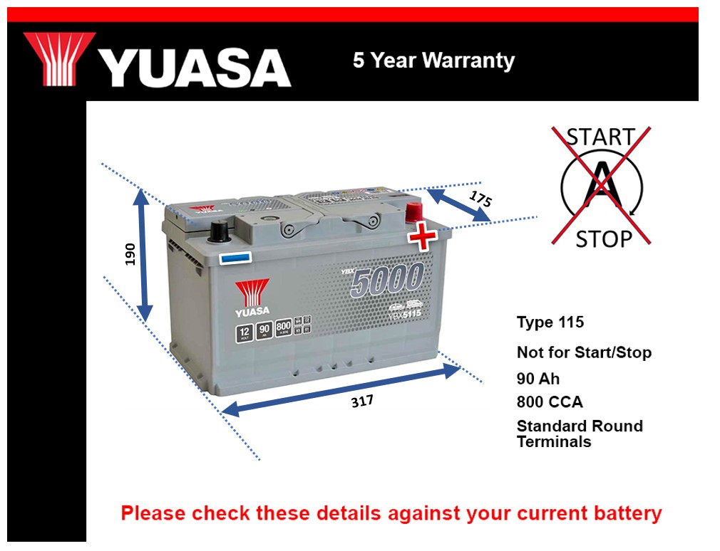 Yuasa YBX5115 Car Battery