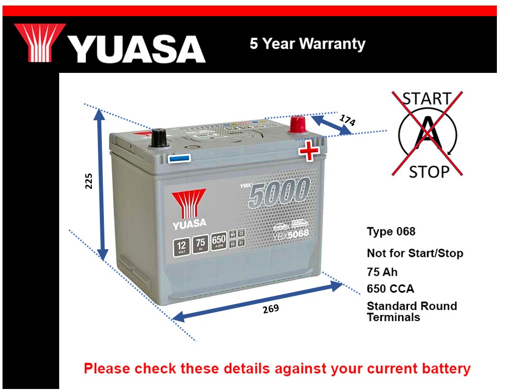 Yuasa YBX5068 Car Battery