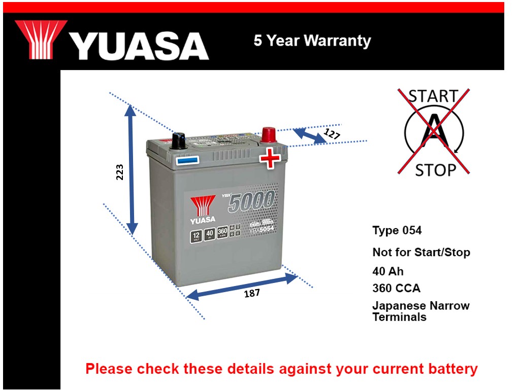 Yuasa YBX5054 Car Battery