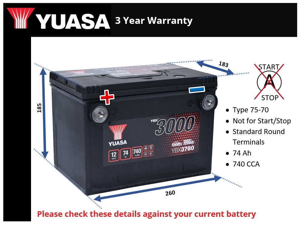 Yuasa YBX3780 Car Battery