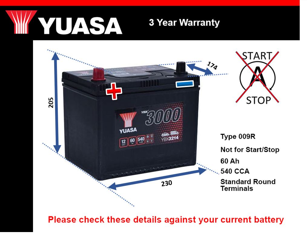 Yuasa YBX3214 Car Battery