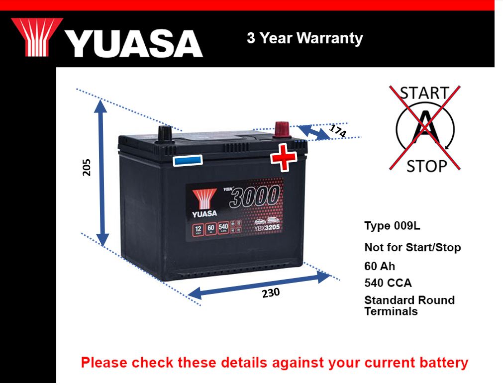 Yuasa YBX3205 Car Battery