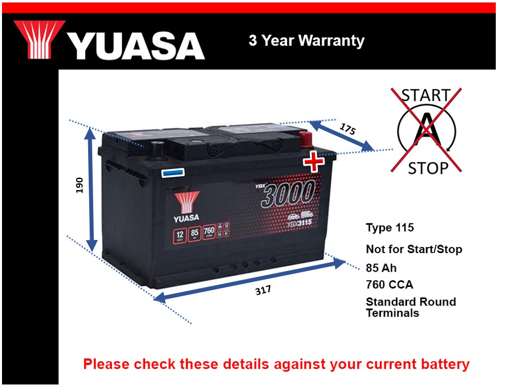 Yuasa YBX3115 Car Battery