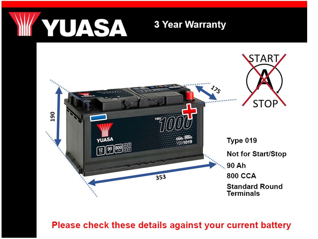 Yuasa YBX1019 Car Battery