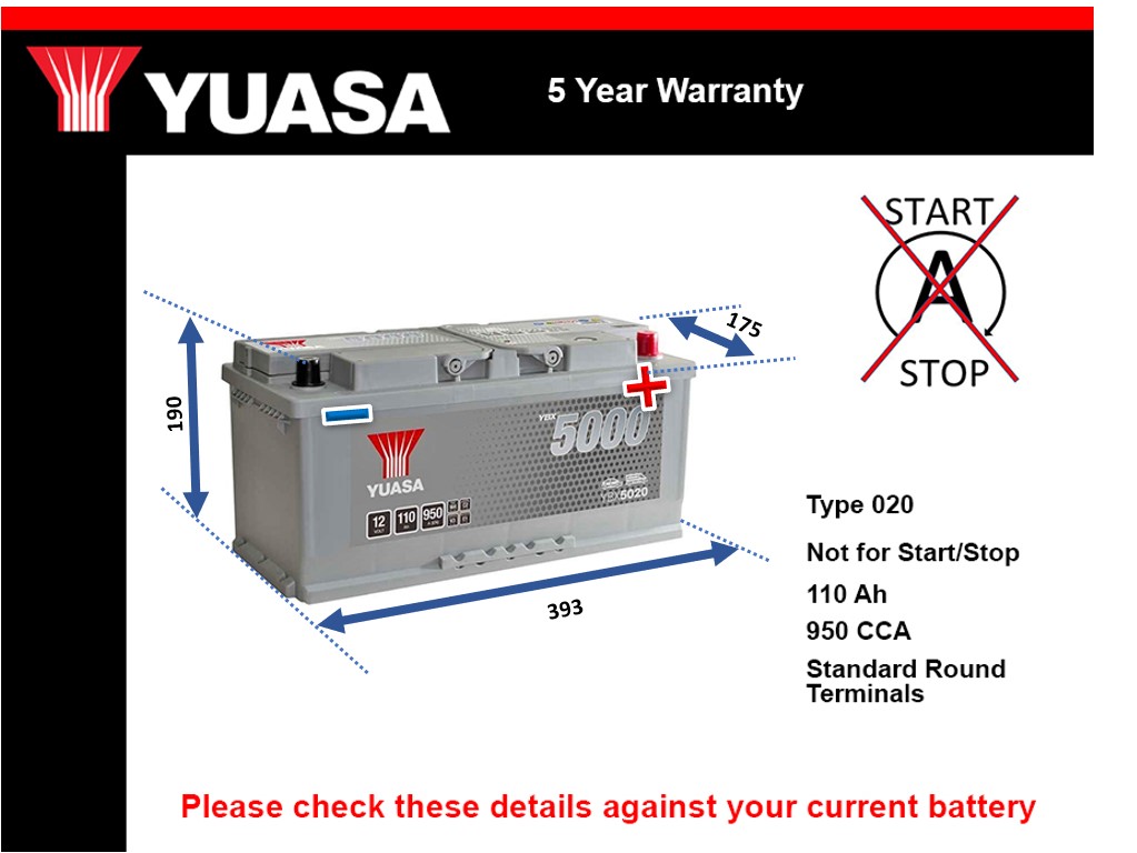 Yuasa YBX5020 Car Battery