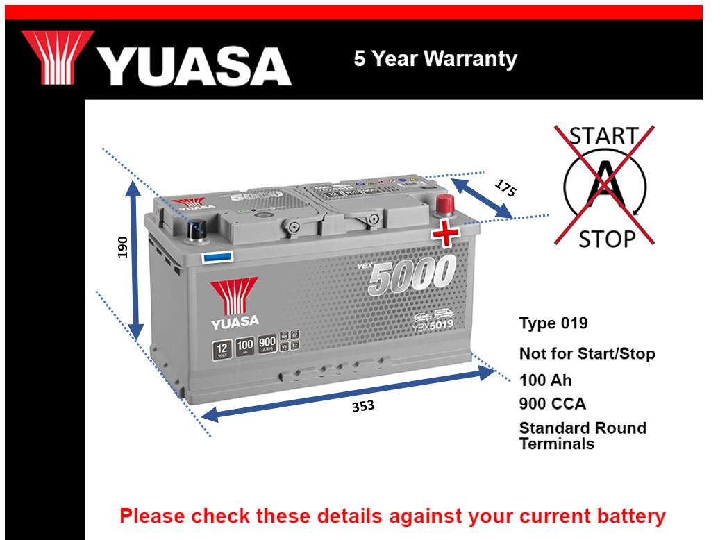 Yuasa YBX5019 Car Battery