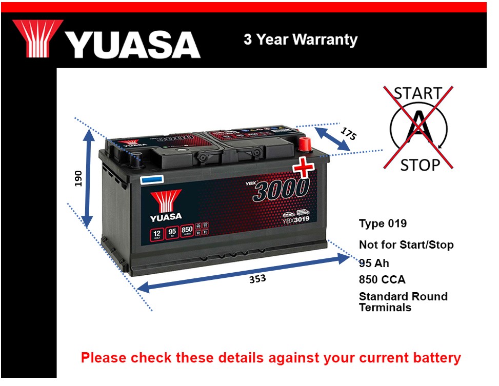 Yuasa YBX3019 Car Battery