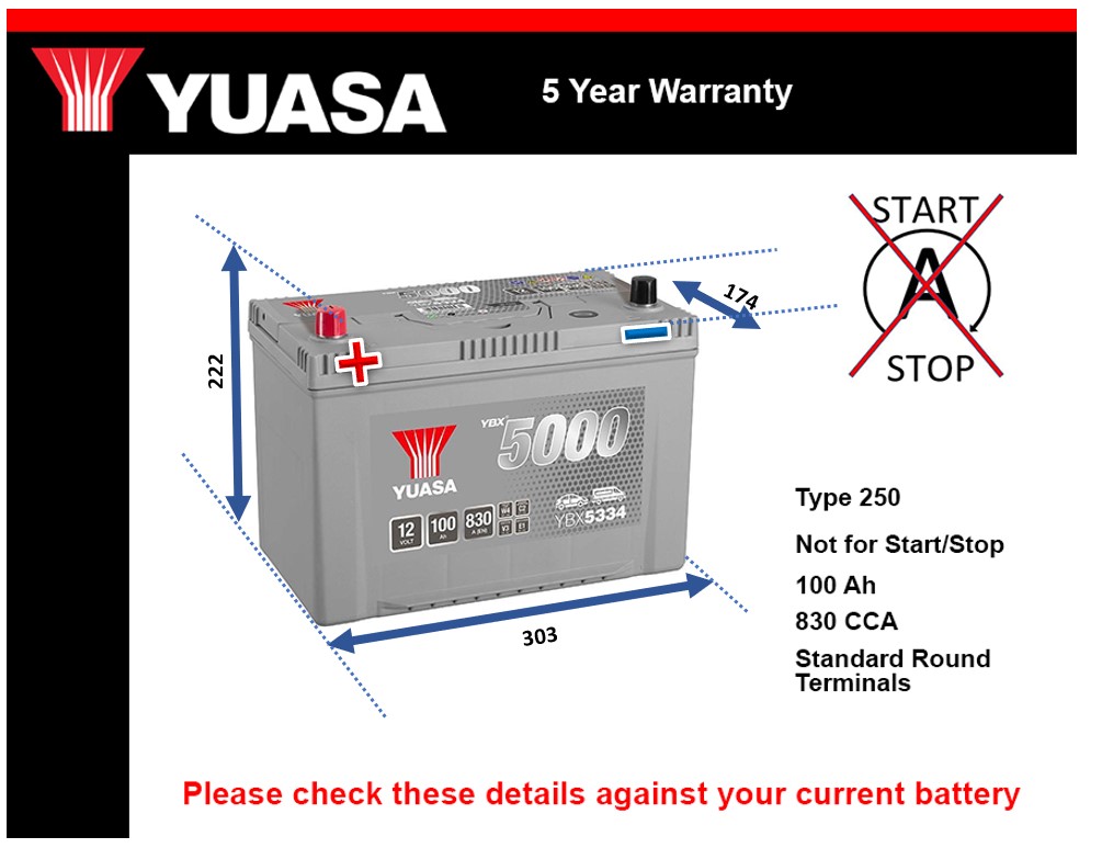 Yuasa YBX5334 Car Battery