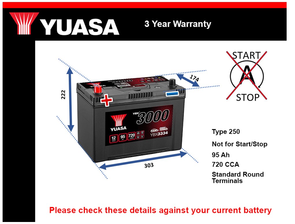 Yuasa YBX3334 Car Battery