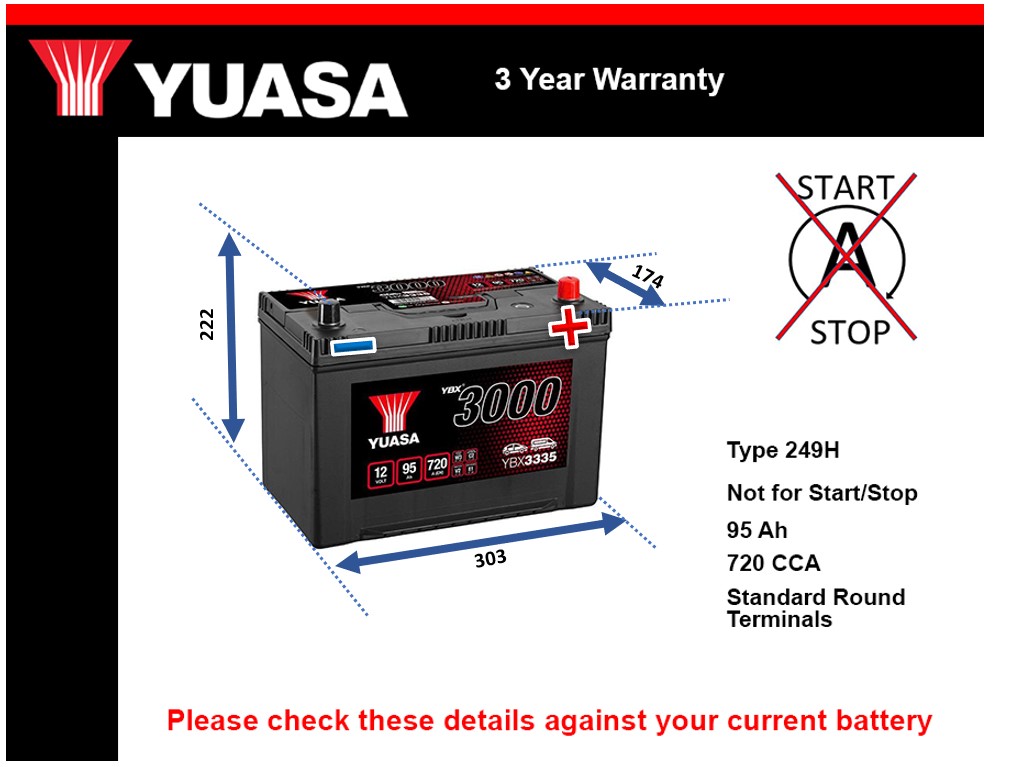 Yuasa YBX3335 Car Battery