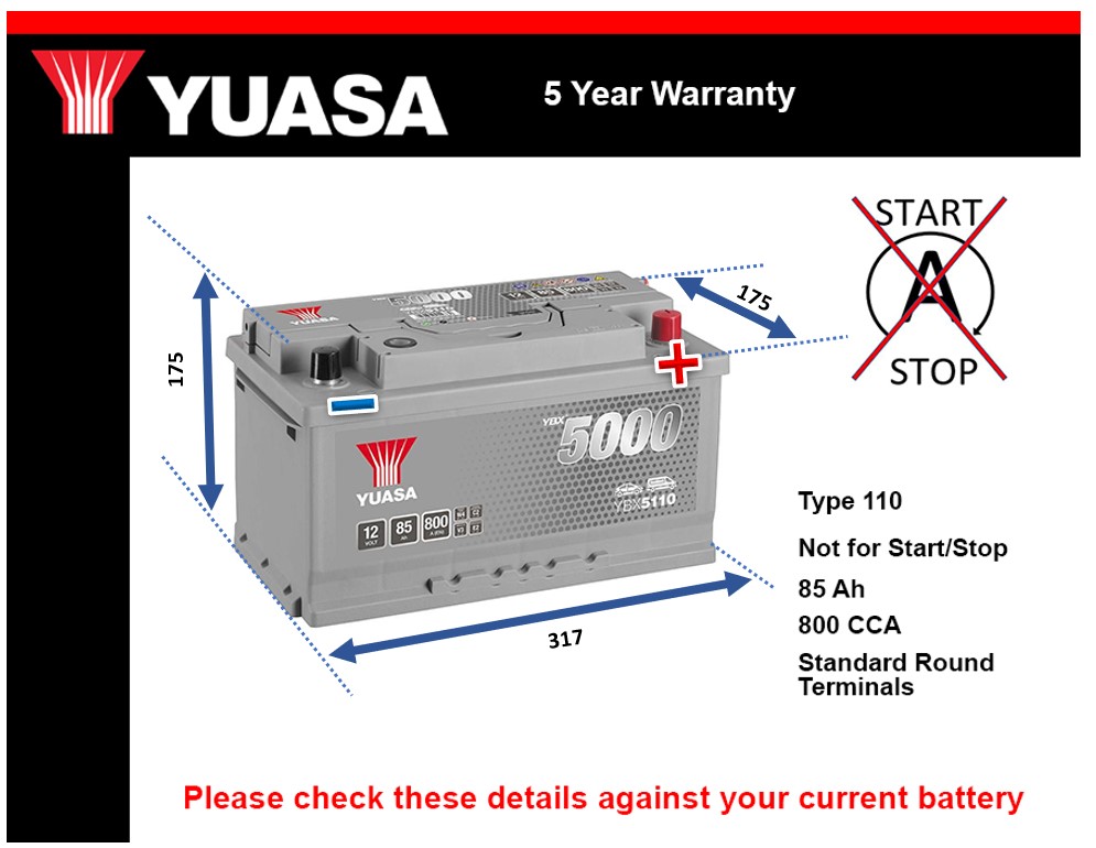 Yuasa YBX5110 Car Battery