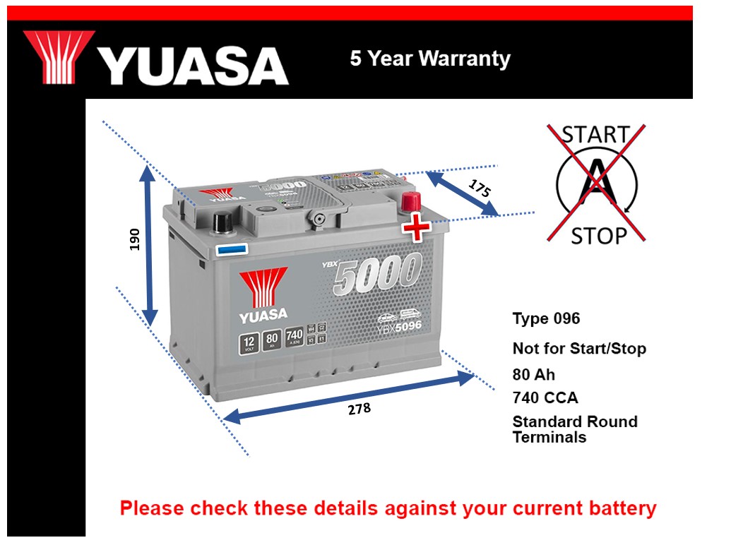 Yuasa YBX5096 Car Battery