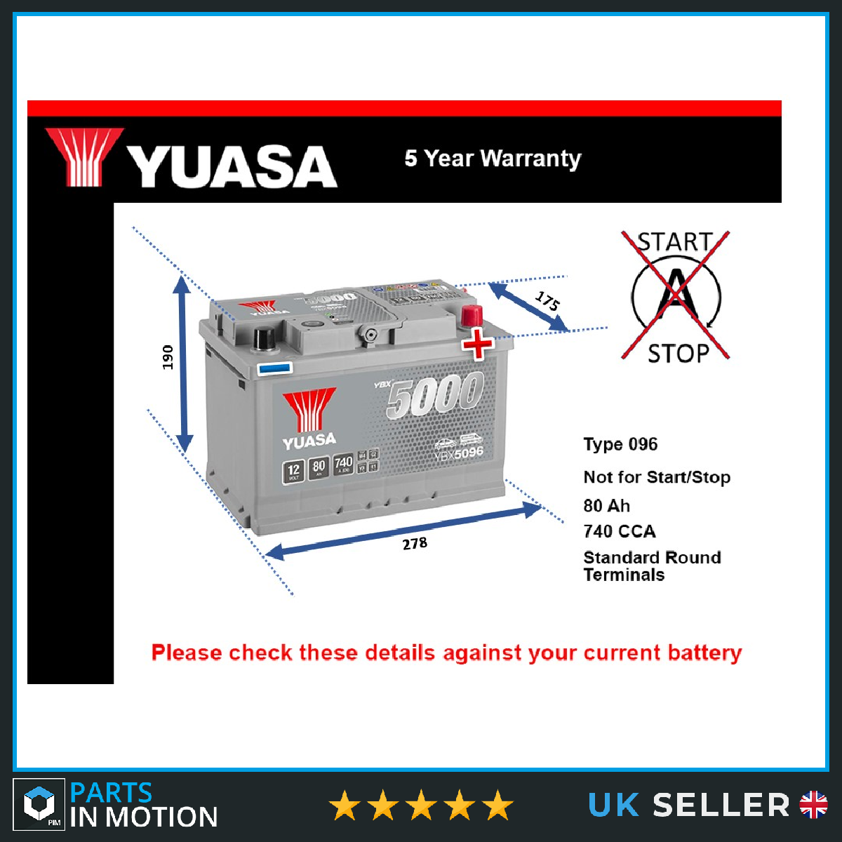 Yuasa Car Battery YBX5096 [PM504845]