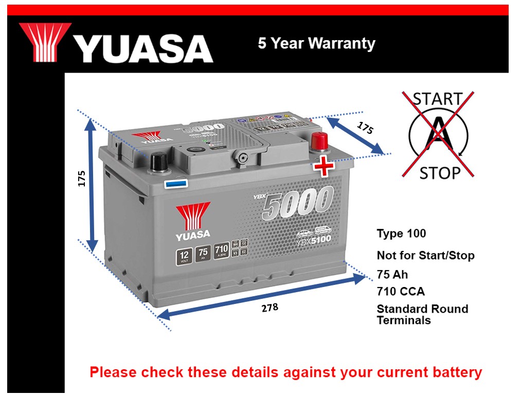 Yuasa YBX5100 Car Battery