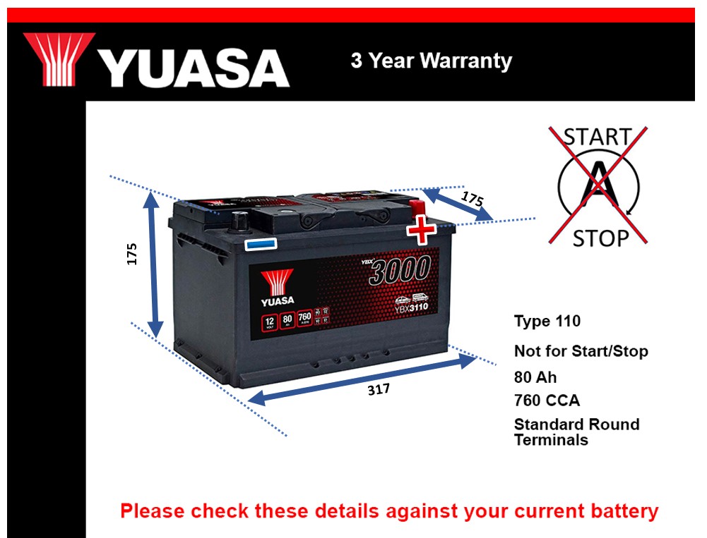 Yuasa YBX3110 Car Battery