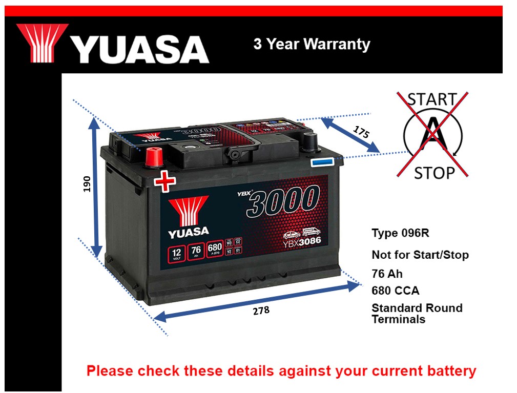 Yuasa YBX3086 Car Battery