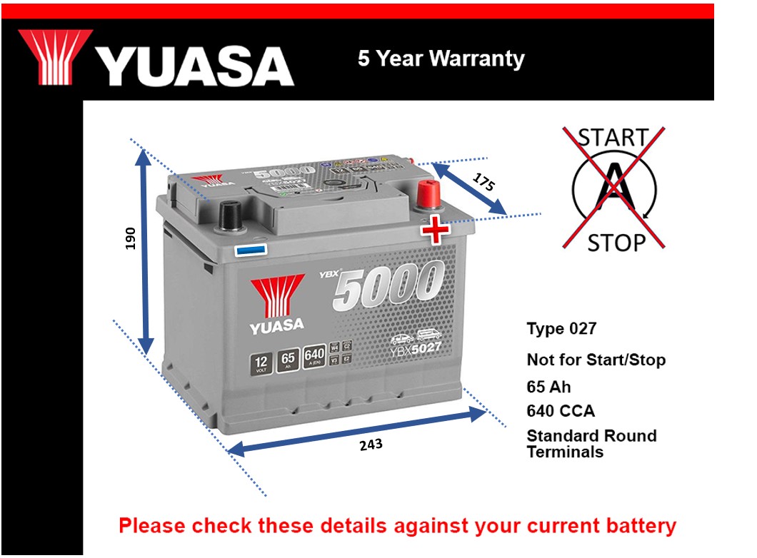 Yuasa YBX5027 Car Battery