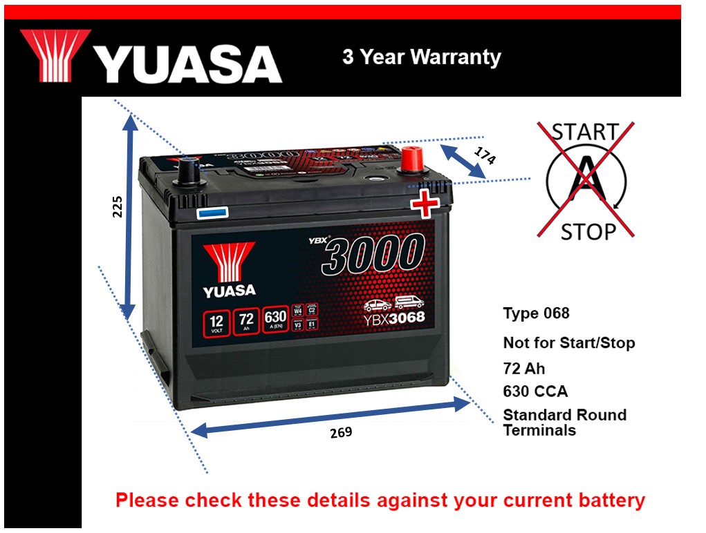 Yuasa YBX3068 Car Battery